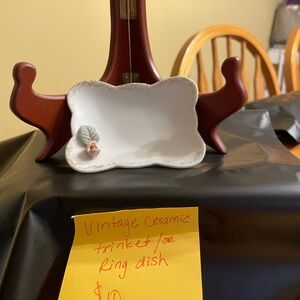 White Ceramic Trinket Dish with Floral Accent